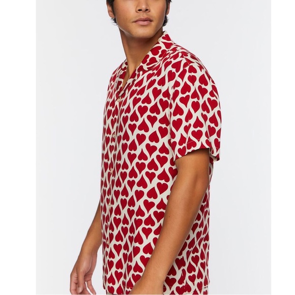 MENS HEART PRINT VALENTINES SHORT SLEEVE SHIRT - Picture 3 of 8